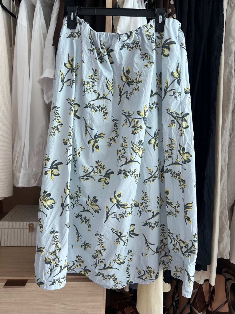 J. Crew Light Blue Floral Pull-on midi skirt in cotton poplin Size Large Tall - Picture 3 of 7